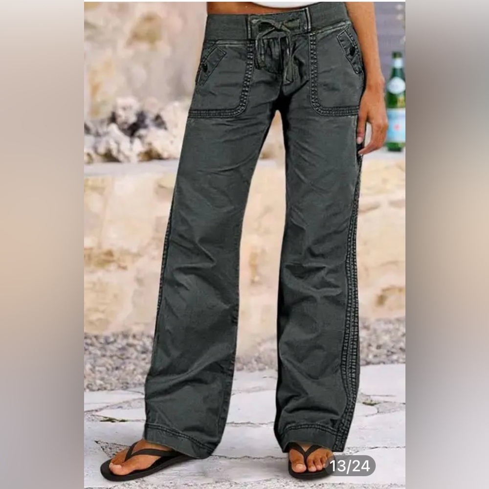 Flamingals Solid Seam Detail Drawstring Mid Rise Straight Leg